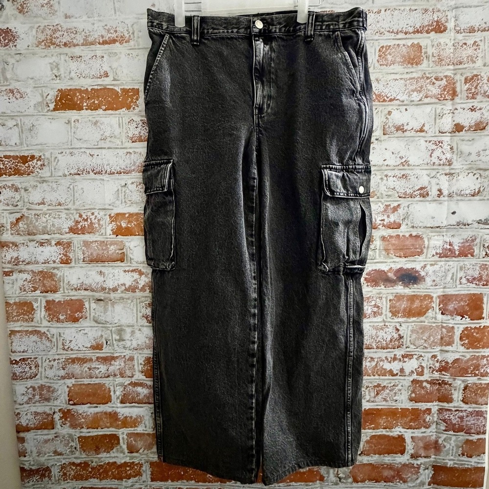 Madewell Low-Slung Cargo Jeans Womens 30 Black Wide Leg Denim Streetwear